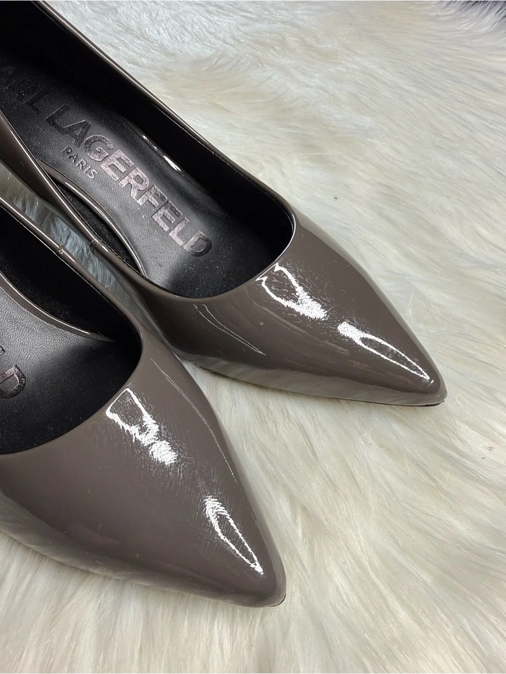 Karl Lagerfeld Paris Royale Patent Leather Anthracite Gray Heels